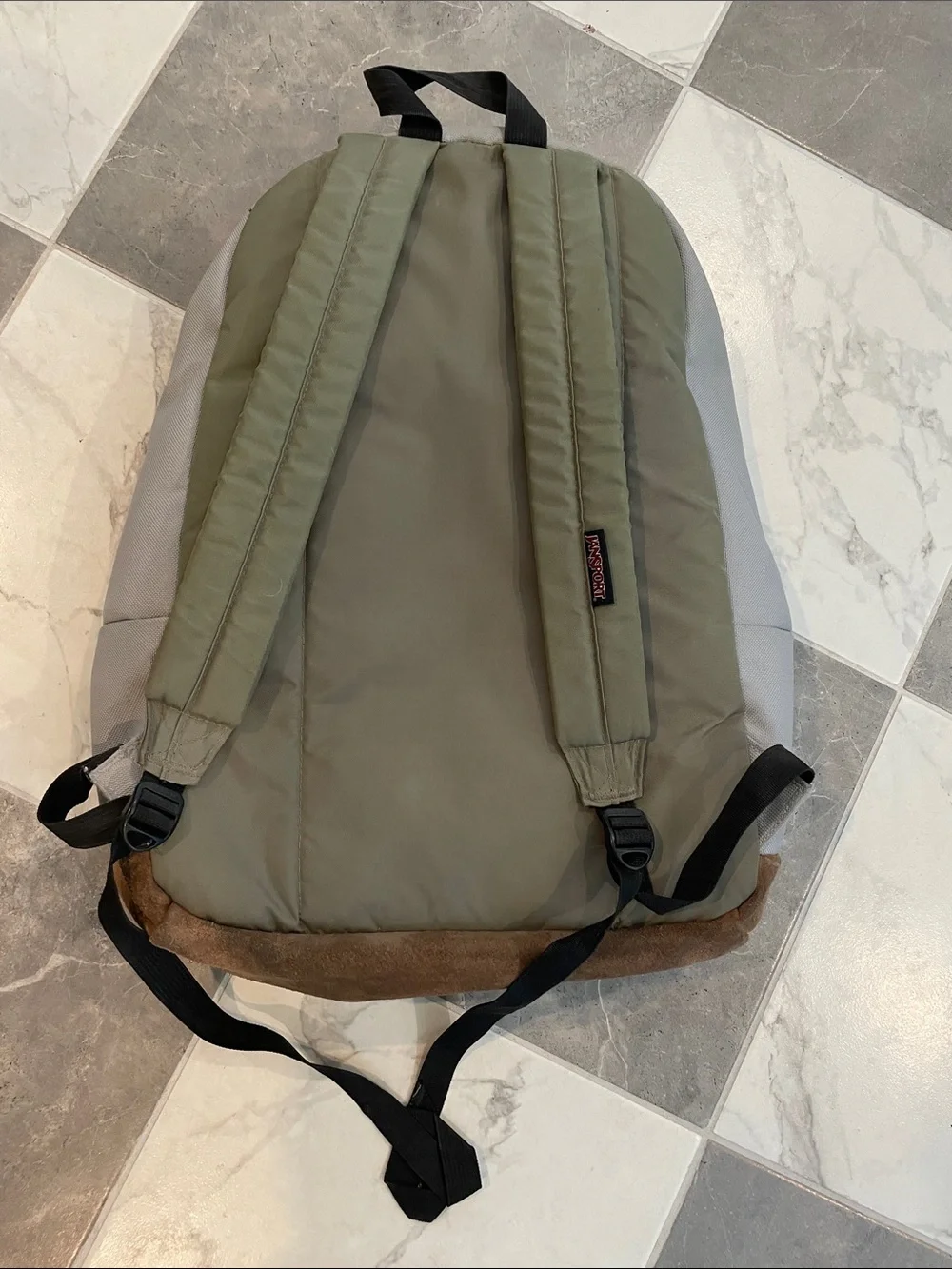Jansport Light Gray Backpack with Brown Suede Base